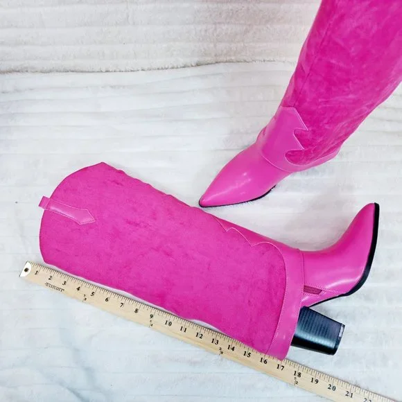Branded Fuchsia Pink Skirted Fold Over Western Shark  Knee High Cowgirl Boots - Picture 10 of 11